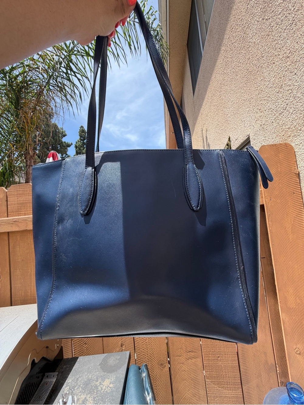 kate spade navy leather shoulder tote - Picture 2 of 9